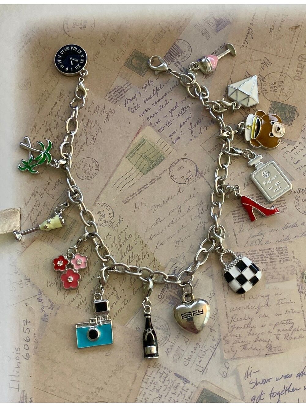 Vintage Chic Silver Charm Bracelet with Fun and Fancy Charms